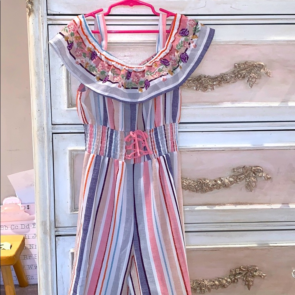 Beautees sz 8 Striped Romper - off the shoulder!🎀